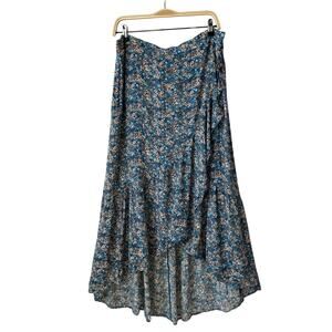 Sonoma Floral Faux Wrap Midi Skirt Women OX Blue Ruffle Cottagecore Boho‎ NWOT